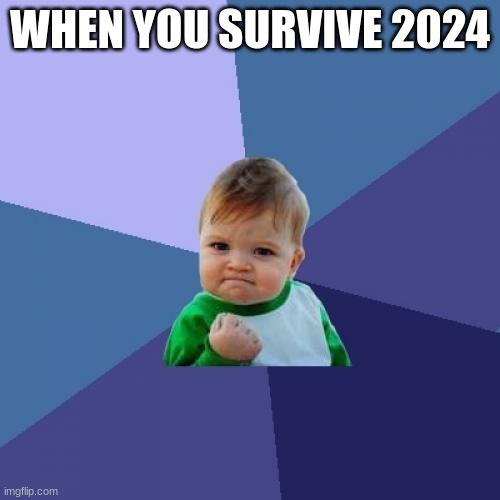 HAPPY NEW YEAR | WHEN YOU SURVIVE 2024 | image tagged in memes,success kid | made w/ Imgflip meme maker