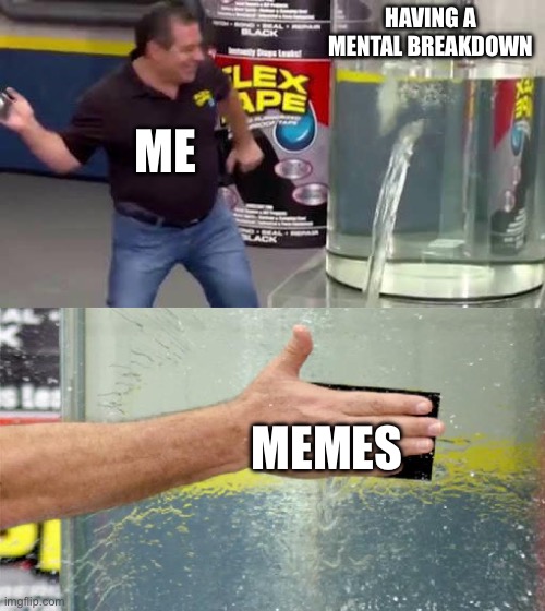 Flex Tape | HAVING A MENTAL BREAKDOWN; ME; MEMES | image tagged in flex tape | made w/ Imgflip meme maker