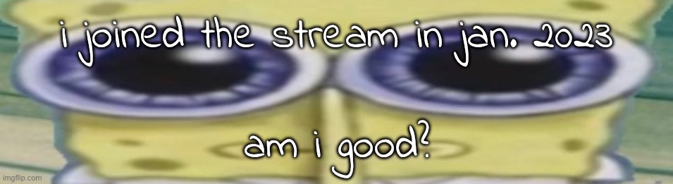 that means i'm a "veteran" if i remember correctly? | i joined the stream in jan. 2023; am i good? | image tagged in neutral spunch bob | made w/ Imgflip meme maker