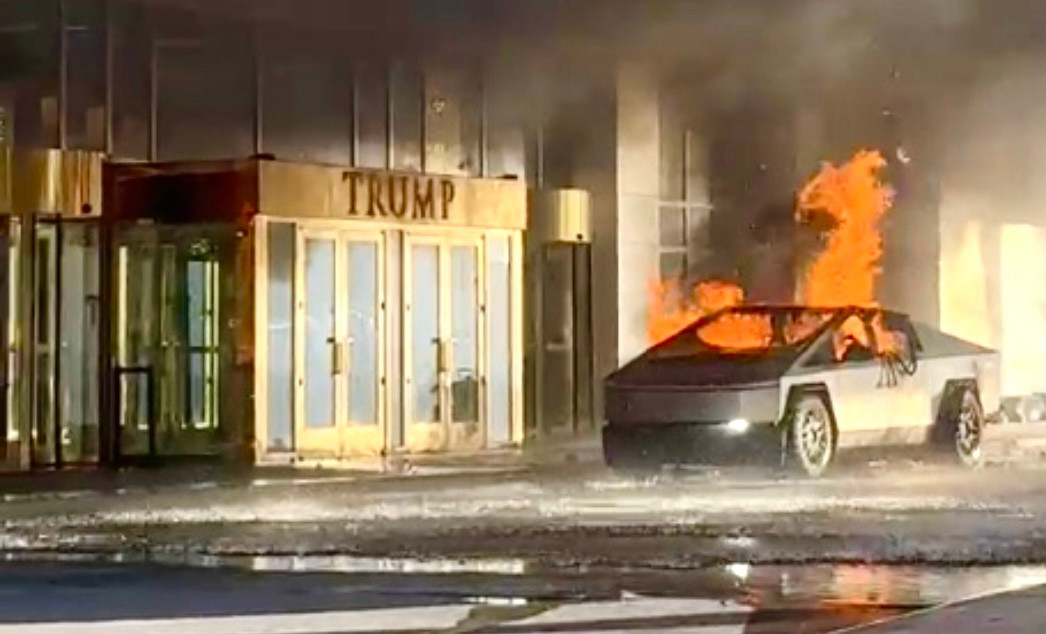 Tesla burn Trump building Blank Meme Template