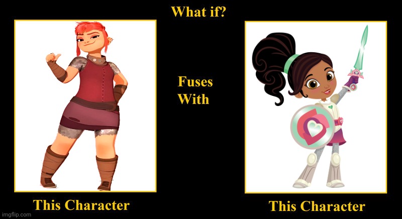 Nimona Fuses With Nella | image tagged in what if fuses,nimona,nella,nella the princess knight,knight,knights | made w/ Imgflip meme maker