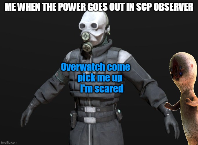 mommy im scared | ME WHEN THE POWER GOES OUT IN SCP OBSERVER | image tagged in overwatch come pick me up i'm scared,memes,scp,scp meme | made w/ Imgflip meme maker