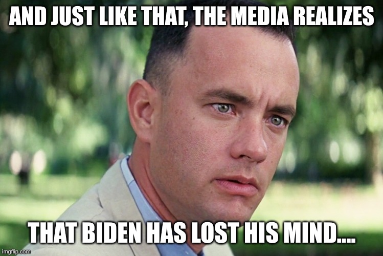 And Just Like That | AND JUST LIKE THAT, THE MEDIA REALIZES; THAT BIDEN HAS LOST HIS MIND.... | image tagged in memes,and just like that | made w/ Imgflip meme maker