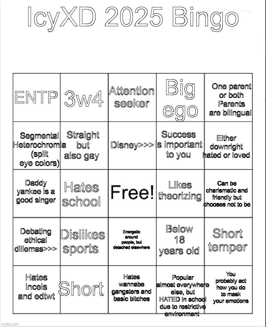 IcyXD 2025 Bingo Blank Meme Template