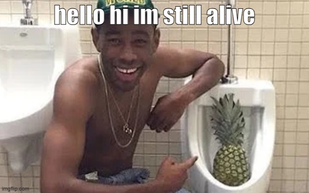 tyler pineapple | hello hi im still alive | image tagged in tyler pineapple | made w/ Imgflip meme maker