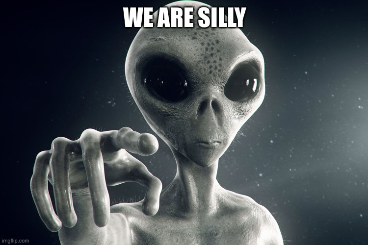 Alien Pointing | WE ARE SILLY | image tagged in alien pointing | made w/ Imgflip meme maker