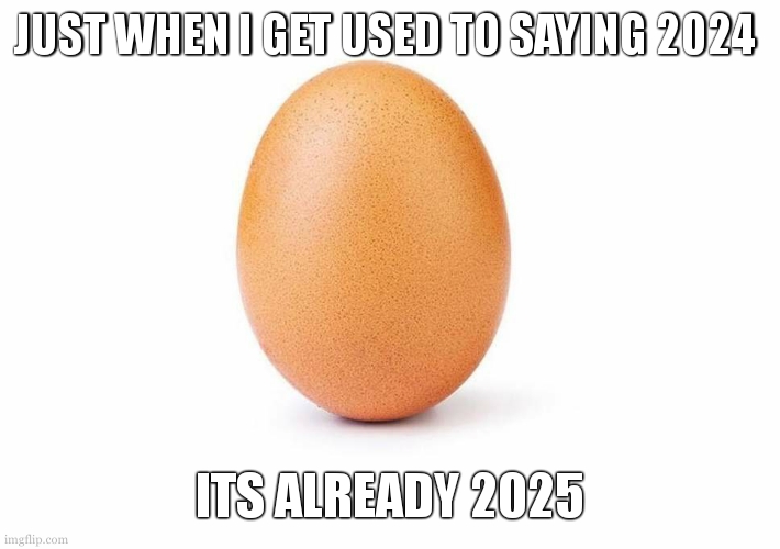 ahhhh this also happened from 2020 to 2021 | JUST WHEN I GET USED TO SAYING 2024; ITS ALREADY 2025 | image tagged in eggbert,egg,new year,2025,2024 | made w/ Imgflip meme maker