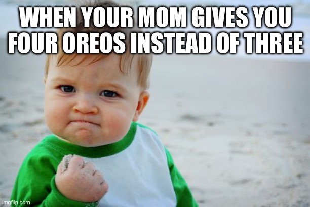 Lol | WHEN YOUR MOM GIVES YOU FOUR OREOS INSTEAD OF THREE | image tagged in memes,success kid original | made w/ Imgflip meme maker