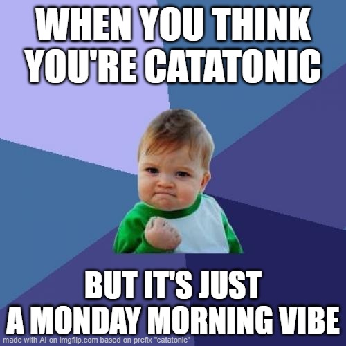 C-A-T-A-T-O-N-I-C | WHEN YOU THINK YOU'RE CATATONIC; BUT IT'S JUST A MONDAY MORNING VIBE | image tagged in haha | made w/ Imgflip meme maker