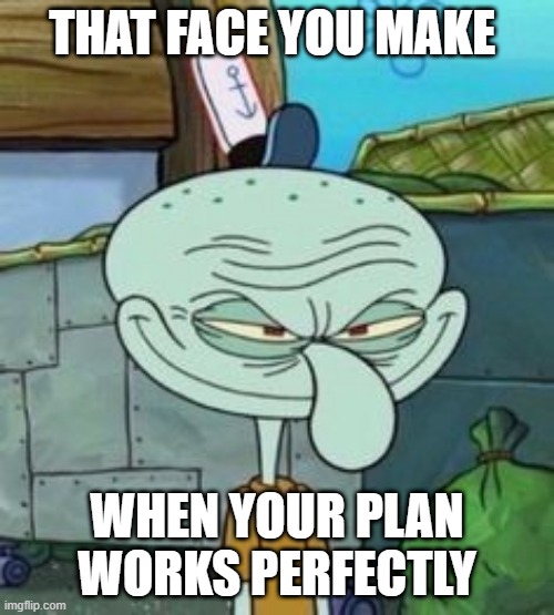 That feeling! | THAT FACE YOU MAKE; WHEN YOUR PLAN WORKS PERFECTLY | image tagged in memes | made w/ Imgflip meme maker