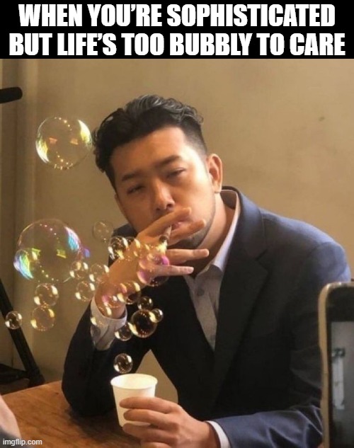 sophisticated | WHEN YOU’RE SOPHISTICATED BUT LIFE’S TOO BUBBLY TO CARE | image tagged in memes | made w/ Imgflip meme maker
