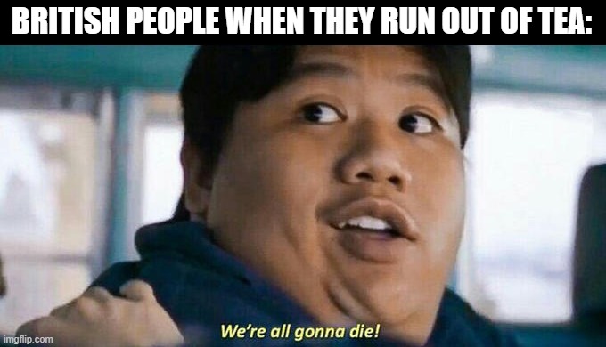 We're all gonna die | BRITISH PEOPLE WHEN THEY RUN OUT OF TEA: | image tagged in we're all gonna die,memes | made w/ Imgflip meme maker