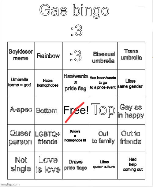 fuck you mean top or bottom this is a website for minors | image tagged in gae bingo | made w/ Imgflip meme maker