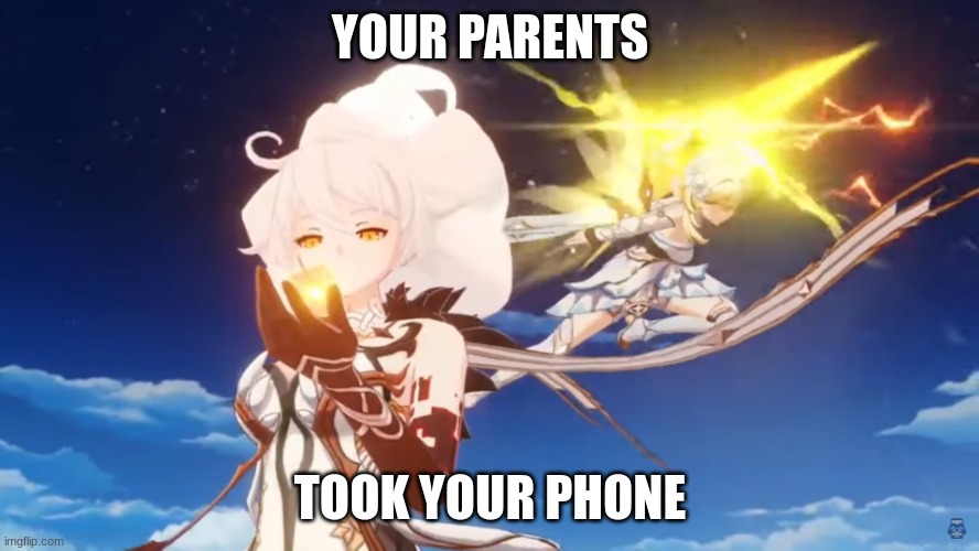 Lumine vs. Heavenly Principles | YOUR PARENTS; TOOK YOUR PHONE | image tagged in lumine vs heavenly principles | made w/ Imgflip meme maker