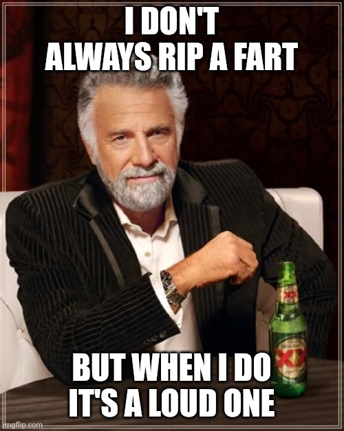 Fart | I DON'T ALWAYS RIP A FART; BUT WHEN I DO IT'S A LOUD ONE | image tagged in memes,the most interesting man in the world | made w/ Imgflip meme maker