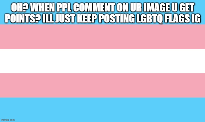 transflag | OH? WHEN PPL COMMENT ON UR IMAGE U GET POINTS? ILL JUST KEEP POSTING LGBTQ FLAGS IG | image tagged in transflag | made w/ Imgflip meme maker