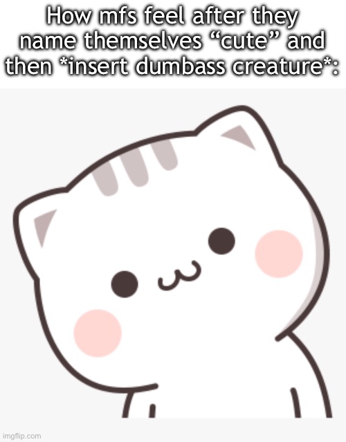 “OMG, I’m so kawaii!” My brother in Christ, you are 12 | How mfs feel after they name themselves “cute” and then *insert dumbass creature*: | image tagged in kawaii cat 6 | made w/ Imgflip meme maker