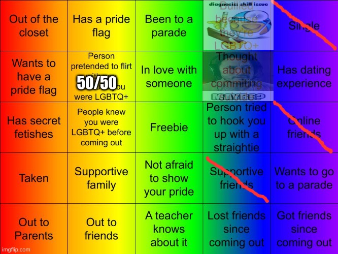 "straightie" :heart break: :sob: | 50/50 | image tagged in thesuitedgayweeb's lgbtq bingo | made w/ Imgflip meme maker