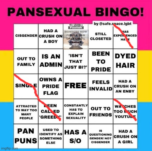 g | image tagged in pansexual bingo | made w/ Imgflip meme maker