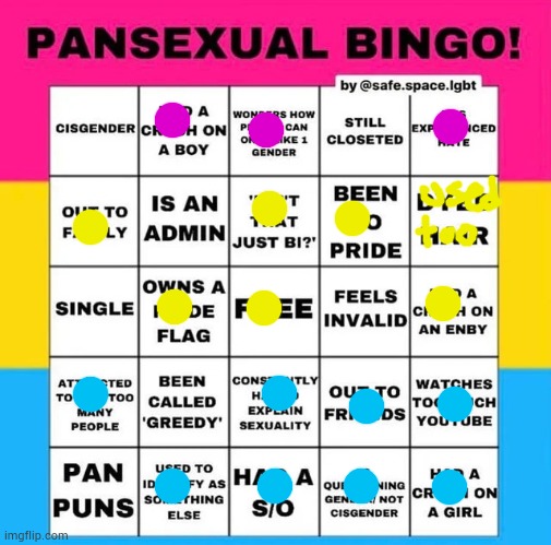 Pans :) | image tagged in pansexual bingo | made w/ Imgflip meme maker