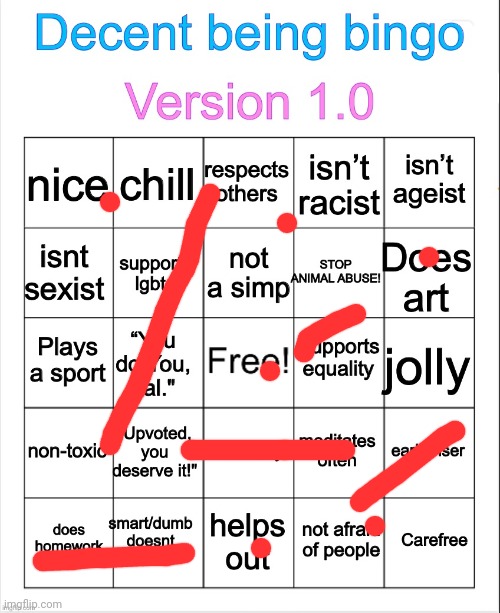 Decent being bingo | image tagged in decent being bingo | made w/ Imgflip meme maker