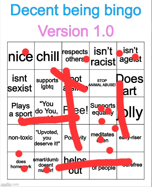 Decent being bingo | image tagged in decent being bingo | made w/ Imgflip meme maker