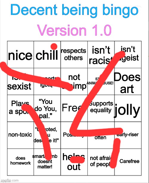 Decent being bingo | image tagged in decent being bingo | made w/ Imgflip meme maker