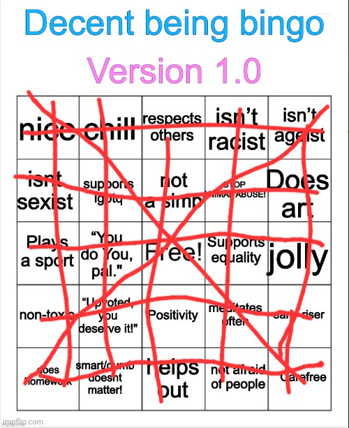 Decent being bingo | image tagged in decent being bingo | made w/ Imgflip meme maker