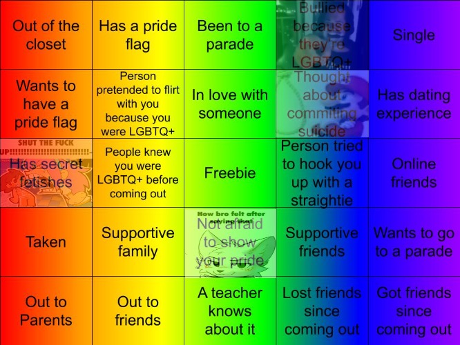 TheSuitedGayWeeb's LGBTQ Bingo | image tagged in thesuitedgayweeb's lgbtq bingo | made w/ Imgflip meme maker