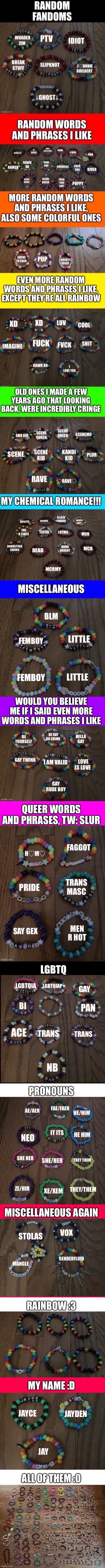 ALMOST all of my Kandi bracelets, I know they’re cringe so shush | made w/ Imgflip meme maker