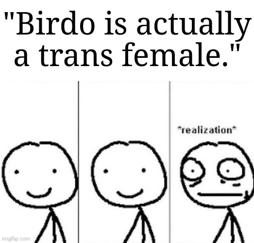 Is it true? Is it false? Is it LGBTQ? | "Birdo is actually a trans female." | image tagged in realization,memes,funny,super mario bros | made w/ Imgflip meme maker