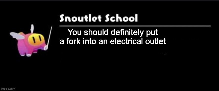 Snoutlet gives great advice on outlets | You should definitely put a fork into an electrical outlet | image tagged in snoutlet school,mario | made w/ Imgflip meme maker