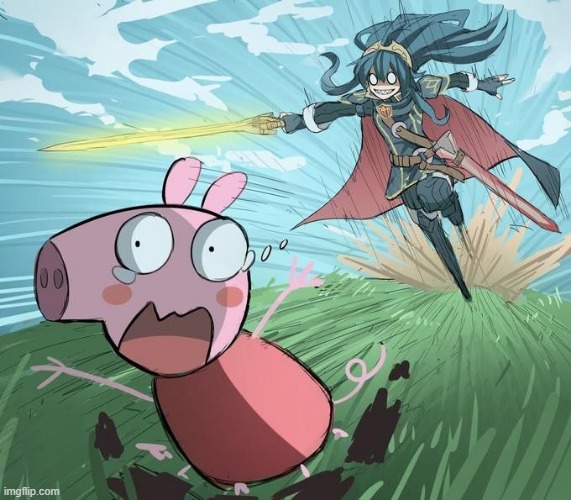 image tagged in lucina chasing peppa pig | made w/ Imgflip meme maker