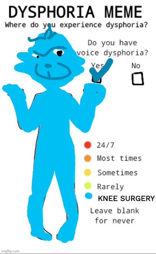 Dysphoria temp | KNEE SURGERY | image tagged in dysphoria temp | made w/ Imgflip meme maker