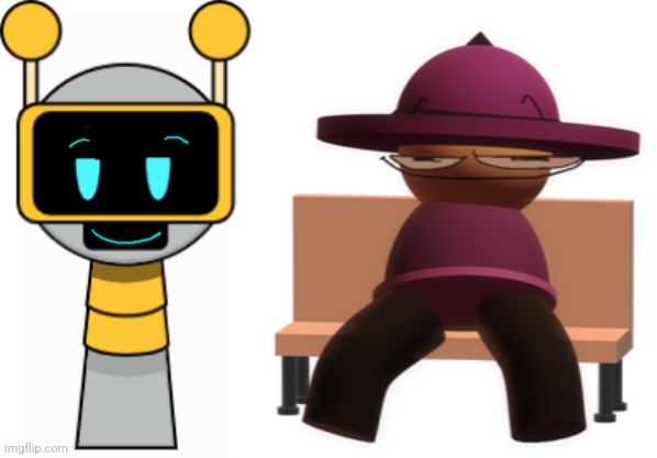 Fun Bot with Banbodi's smug | image tagged in fun bot,banbodi sitting on bench with smug face | made w/ Imgflip meme maker