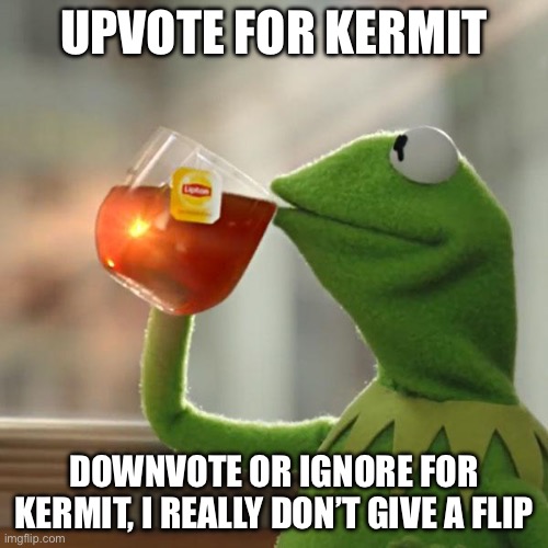 But That's None Of My Business Meme | UPVOTE FOR KERMIT; DOWNVOTE OR IGNORE FOR KERMIT, I REALLY DON’T GIVE A FLIP | image tagged in memes,but that's none of my business,kermit the frog | made w/ Imgflip meme maker