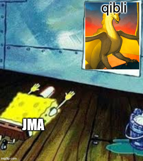 bow to the GOAT | qibli; JMA | image tagged in spongebob worship,wings of fire | made w/ Imgflip meme maker