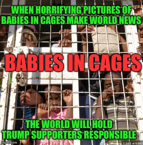 MAGA will be ashamed when Trump's deportation starts | WHEN HORRIFYING PICTURES OF BABIES IN CAGES MAKE WORLD NEWS; BABIES IN CAGES; THE WORLD WILL HOLD TRUMP SUPPORTERS RESPONSIBLE | image tagged in republicans put babies in cages | made w/ Imgflip meme maker