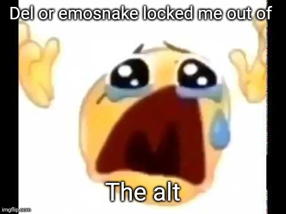 cursed crying emoji | Del or emosnake locked me out of; The alt | image tagged in cursed crying emoji | made w/ Imgflip meme maker