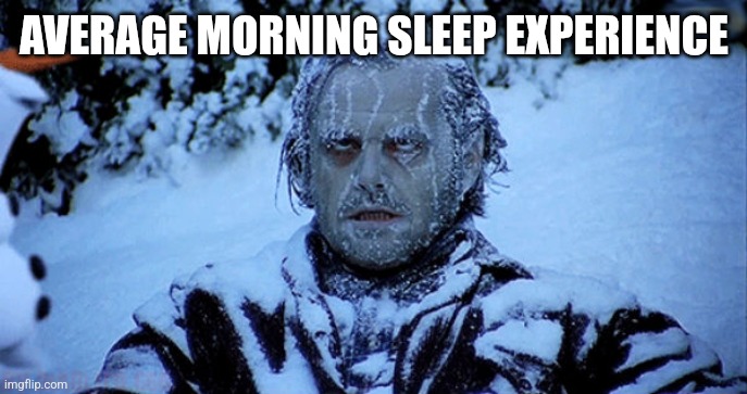 Average morning sleep experience | AVERAGE MORNING SLEEP EXPERIENCE | image tagged in freezing cold,experience,sleep | made w/ Imgflip meme maker