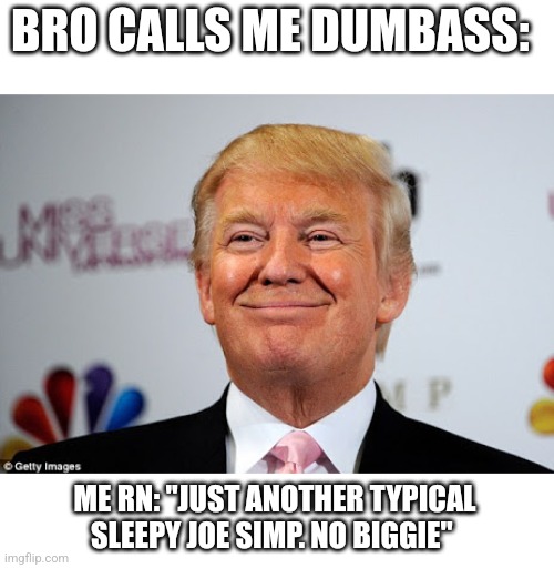 Donald trump approves | BRO CALLS ME DUMBASS: ME RN: "JUST ANOTHER TYPICAL SLEEPY JOE SIMP. NO BIGGIE" | image tagged in donald trump approves | made w/ Imgflip meme maker