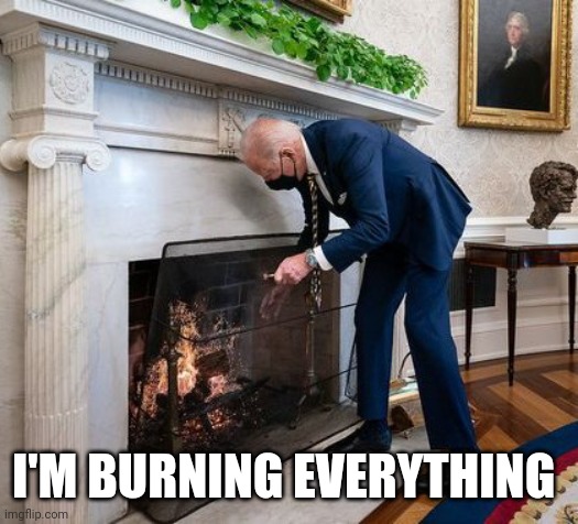 Biden Oval Office fireplace | I'M BURNING EVERYTHING | image tagged in biden oval office fireplace | made w/ Imgflip meme maker