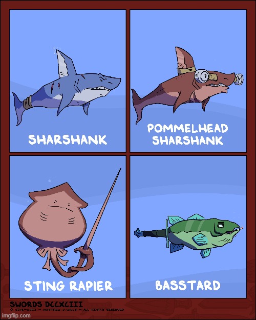 image tagged in swords,shark,hammerhead shark,stingray,bass,bastard | made w/ Imgflip meme maker