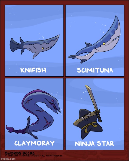 image tagged in swords,fish,tuna,ray,starfish,ninja star | made w/ Imgflip meme maker