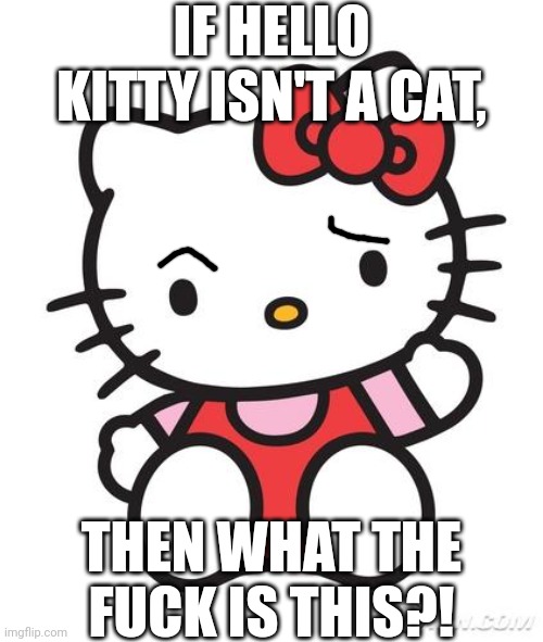 Bro the creator who said hello kitty isn't a cat is clearly blind | IF HELLO KITTY ISN'T A CAT, THEN WHAT THE FUCK IS THIS?! | image tagged in hello kitty,cat,wtf | made w/ Imgflip meme maker