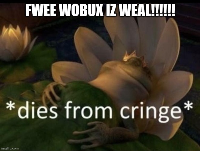 Dies from cringe | FWEE WOBUX IZ WEAL!!!!!! | image tagged in dies from cringe | made w/ Imgflip meme maker