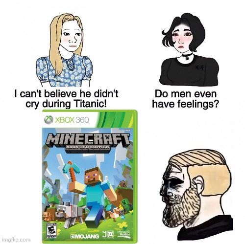 nostalgic :') | image tagged in chad crying,minecraft,minecraft xbox 360 edition,nostalgia,nostalgic,oh wow are you actually reading these tags | made w/ Imgflip meme maker