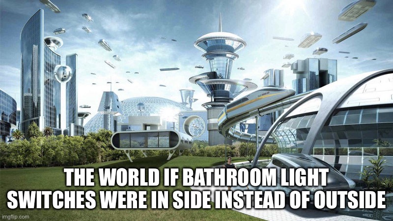 Real | THE WORLD IF BATHROOM LIGHT SWITCHES WERE IN SIDE INSTEAD OF OUTSIDE | image tagged in the world if | made w/ Imgflip meme maker