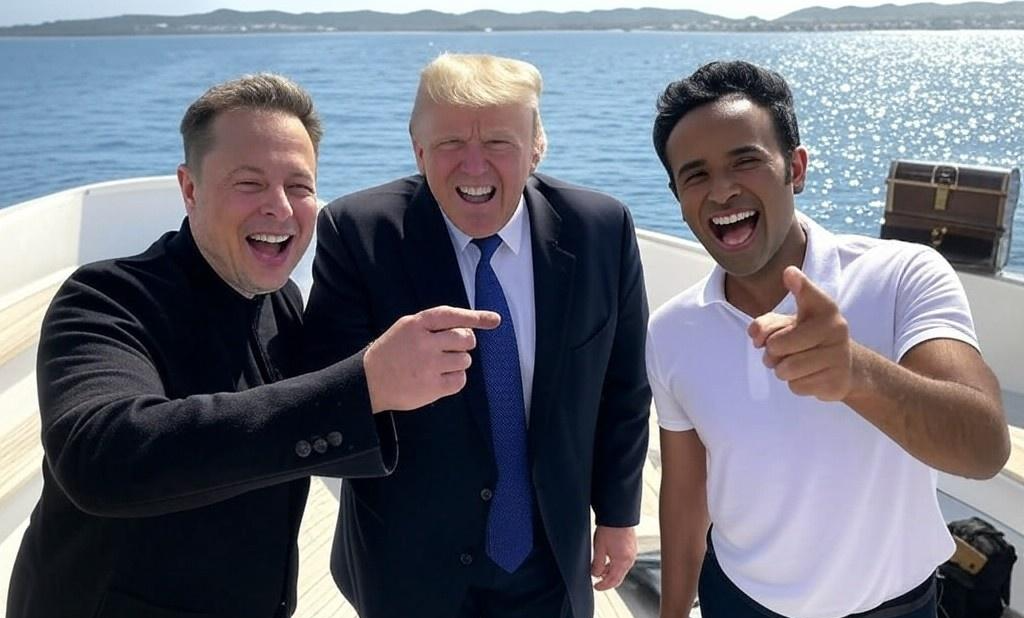 High Quality Donald Trump, Elon Musk, Vivek Ramaswamy laughing oligarchy Blank Meme Template