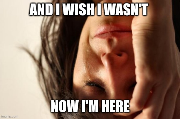 First World Problems Meme | AND I WISH I WASN'T NOW I'M HERE | image tagged in memes,first world problems | made w/ Imgflip meme maker